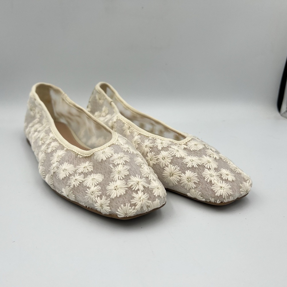 Katy Perry Chalk White Floral The Evie High Square Toe Ballet Flats 7M Bridal